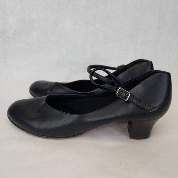 Ballet Maker Ballroom Dance Shoe Womens 8.5 Ankle Strap Leather Sole Matte Black - Picture 9 of 14